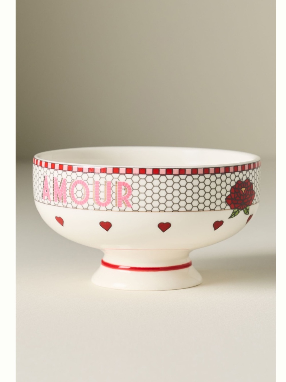 ❣️Anthropologie Bistro Tile Stoneware Bowl Small Nut 24K Accents New Valentines